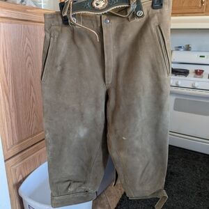 traditional German suede leather Kniebund style lederhosen with suspenders